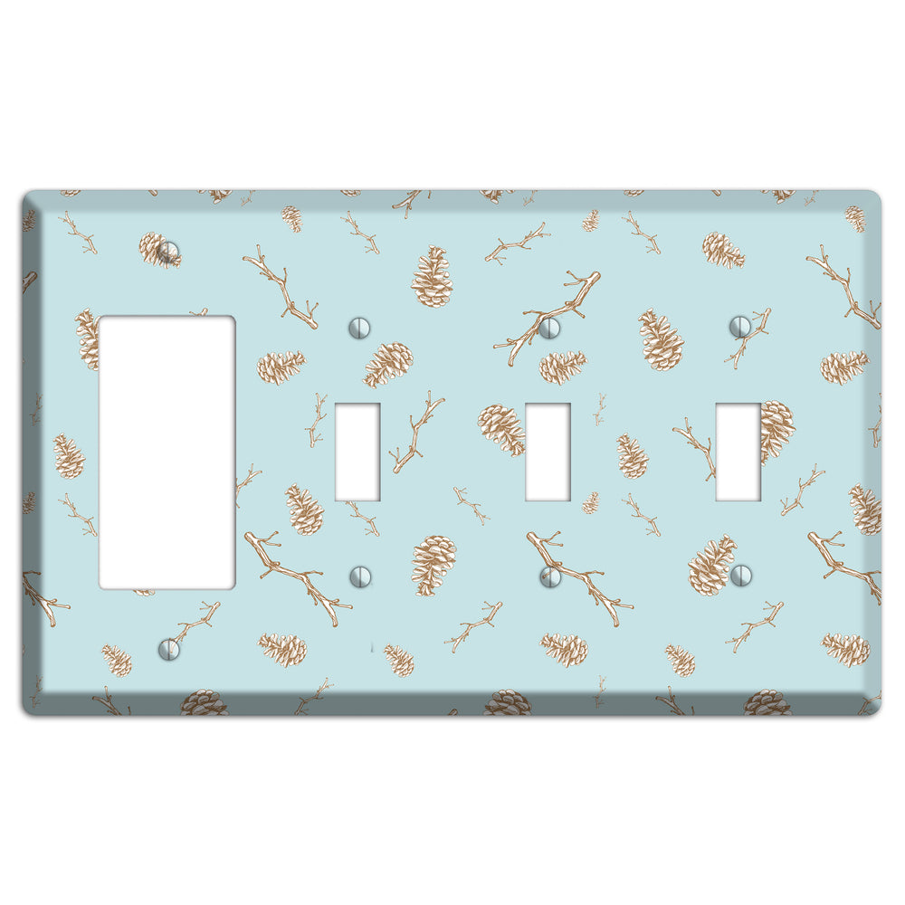 Wildlife Pinecones & Twigs Rocker / 3 Toggle Wallplate