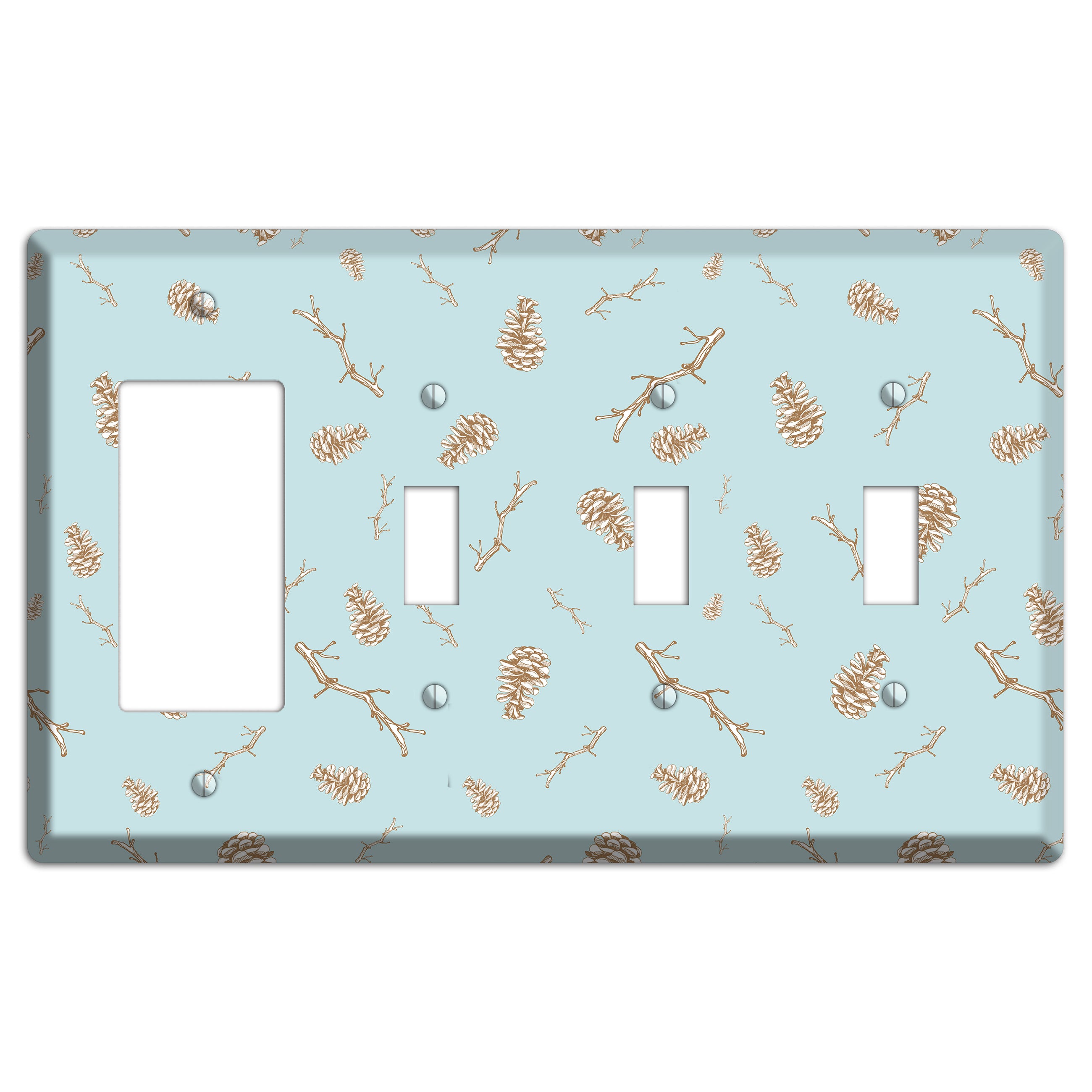 Wildlife Pinecones & Twigs Rocker / 3 Toggle Wallplate