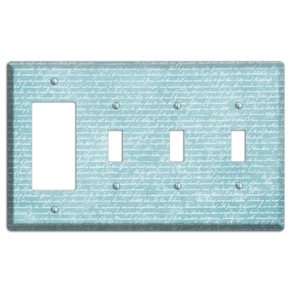 Blue Stained Script Rocker / 3 Toggle Wallplate
