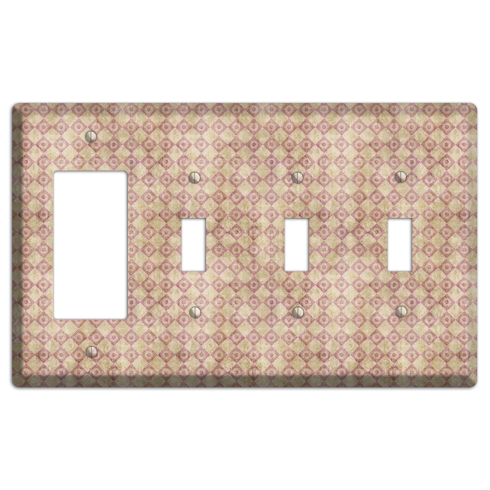 Red and Beige Diamond Circles Rocker / 3 Toggle Wallplate