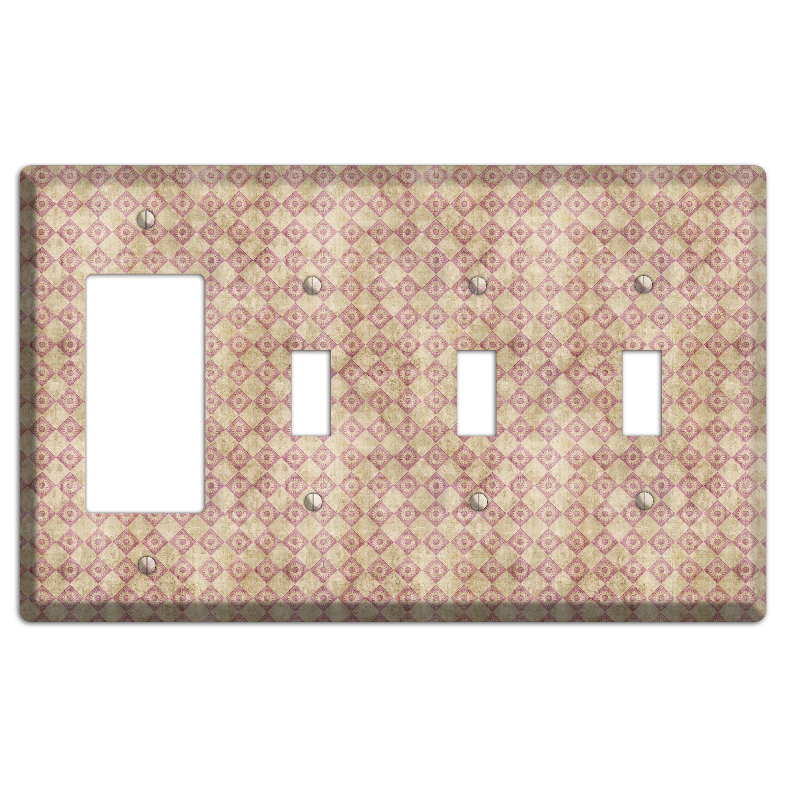 Red and Beige Diamond Circles Rocker / 3 Toggle Wallplate