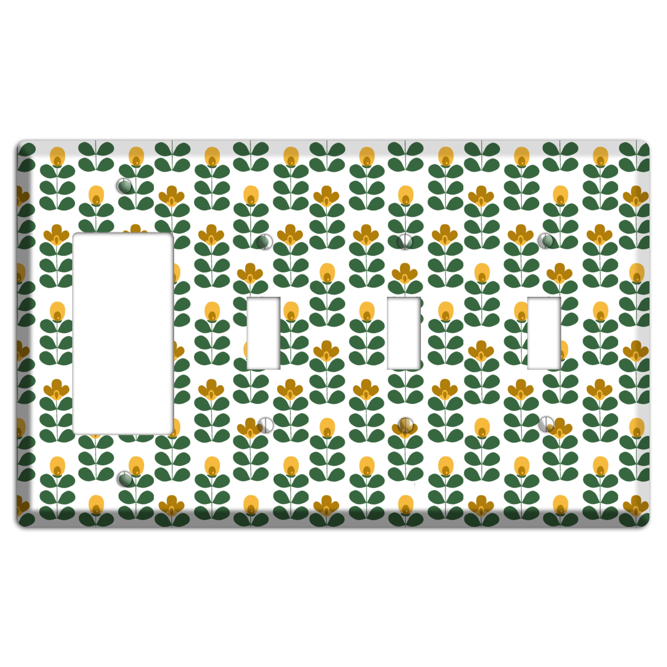 Dark Green Deco Floral Half Drop Rocker / 3 Toggle Wallplate