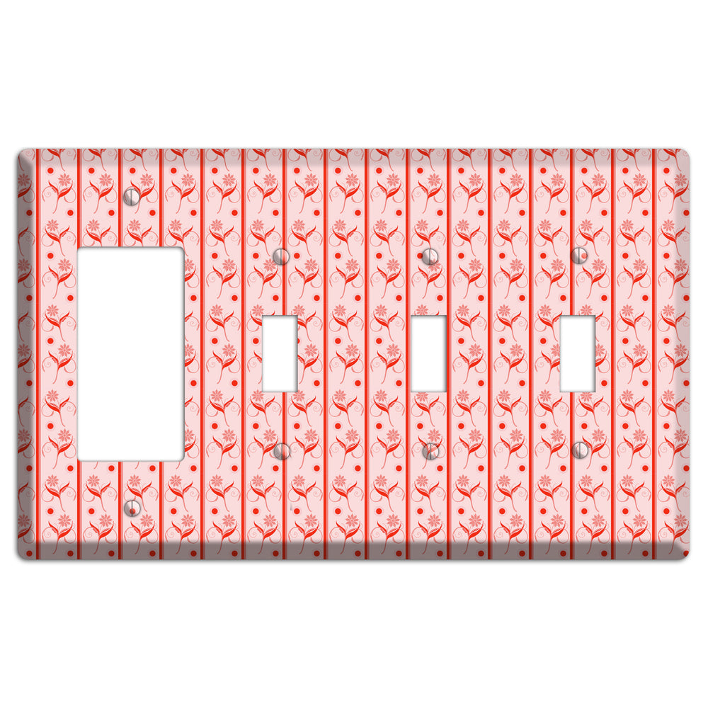 Salmon Floral Pattern Rocker / 3 Toggle Wallplate