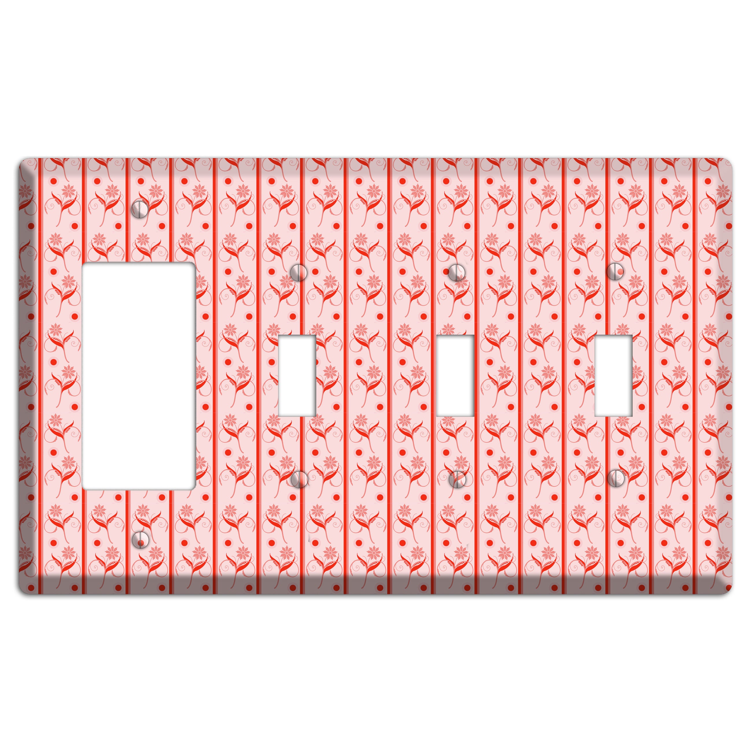 Salmon Floral Pattern Rocker / 3 Toggle Wallplate