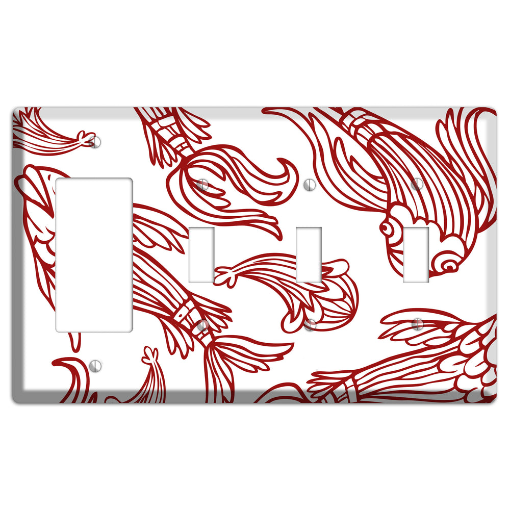 Red and White Koi Rocker / 3 Toggle Wallplate