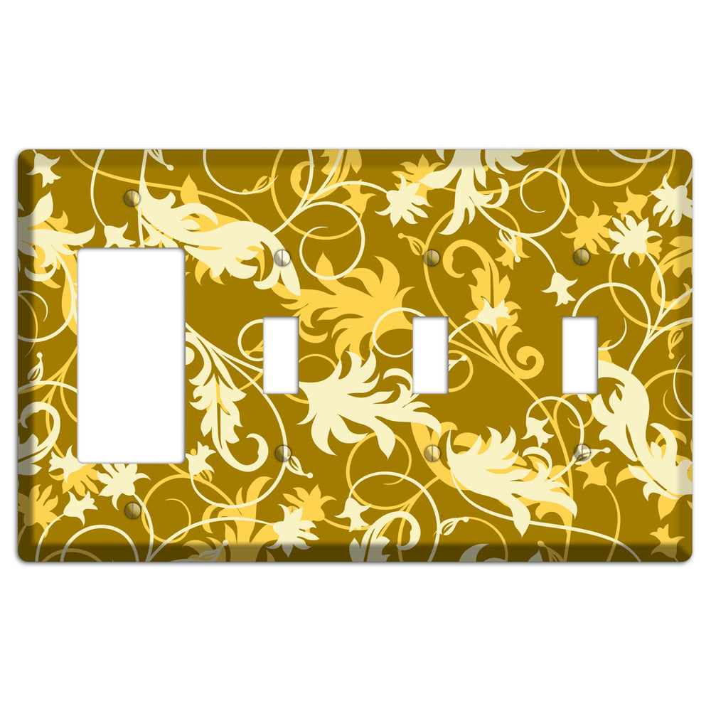Brown and Tan Victorian Sprig Rocker / 3 Toggle Wallplate
