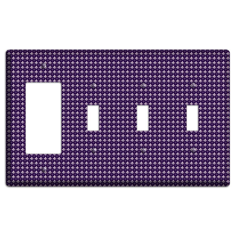 Purple Fleur de Lis Rocker / 3 Toggle Wallplate