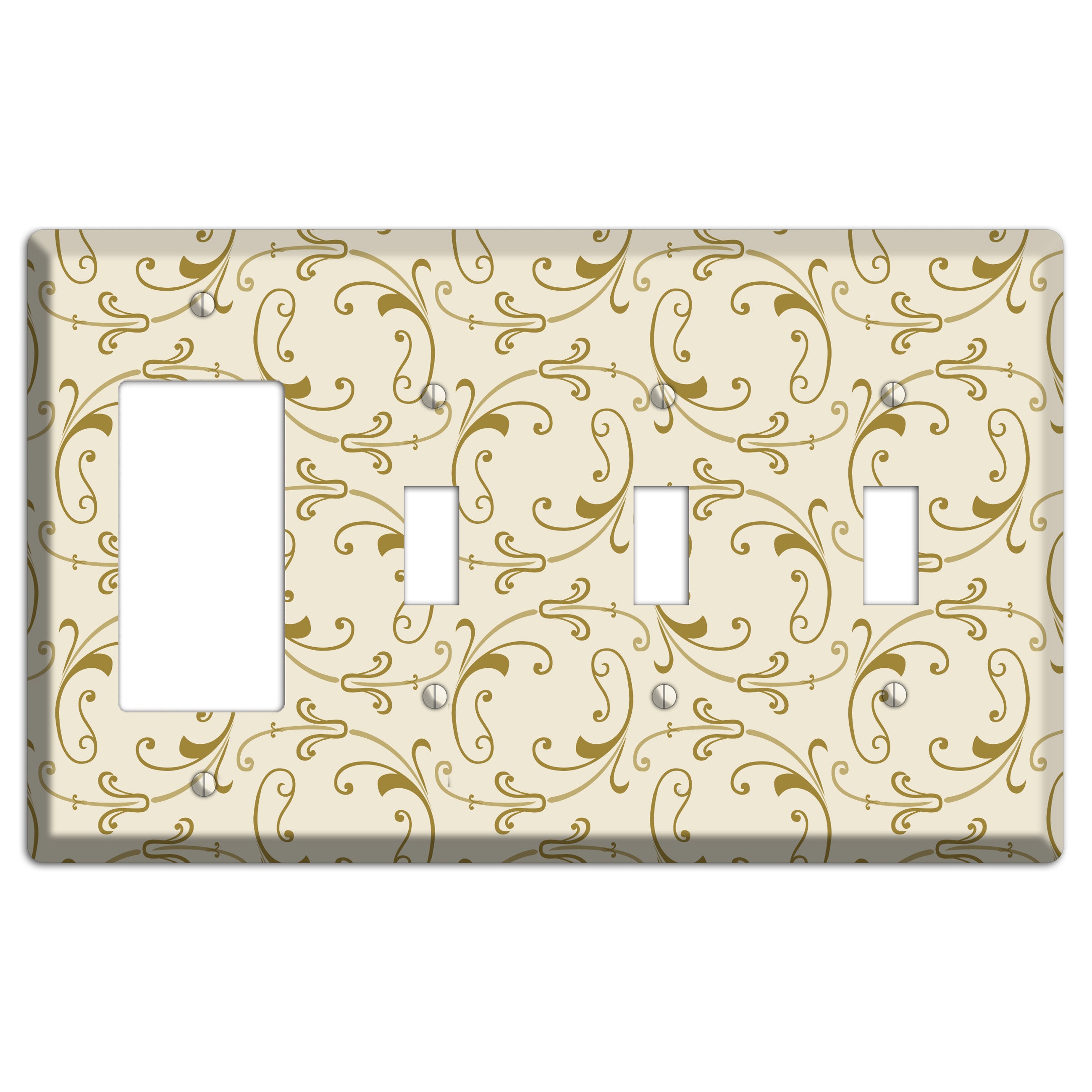 Off White with Gold Victorian Sprig Rocker / 3 Toggle Wallplate