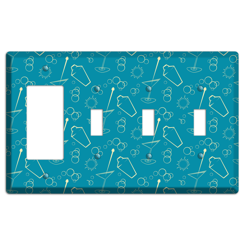 Teal Cocktail Hour Rocker / 3 Toggle Wallplate