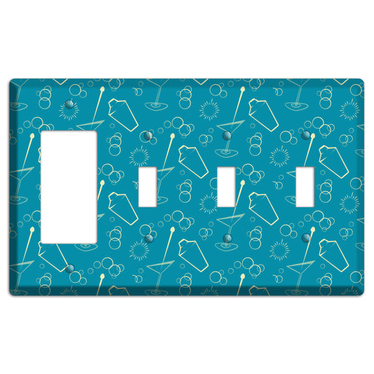 Teal Cocktail Hour Rocker / 3 Toggle Wallplate