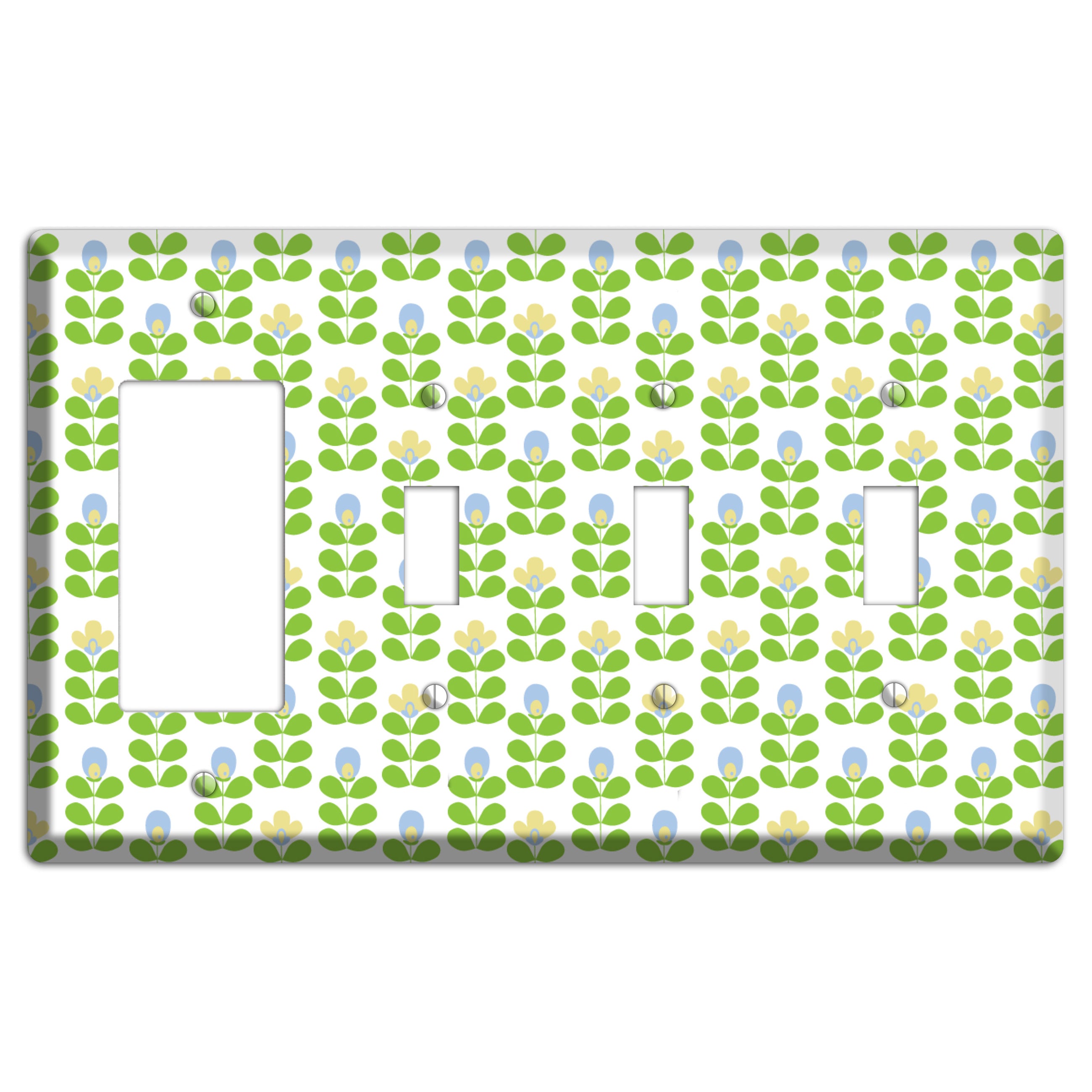 Periwinkle and Beige Deco Floral Half Drop Rocker / 3 Toggle Wallplate