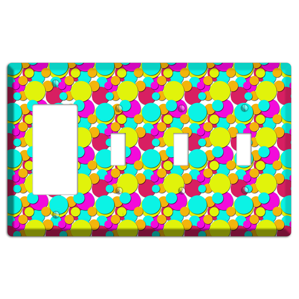 Aqua Fuschia Yellow Red Orange Bubble Dots Rocker / 3 Toggle Wallplate