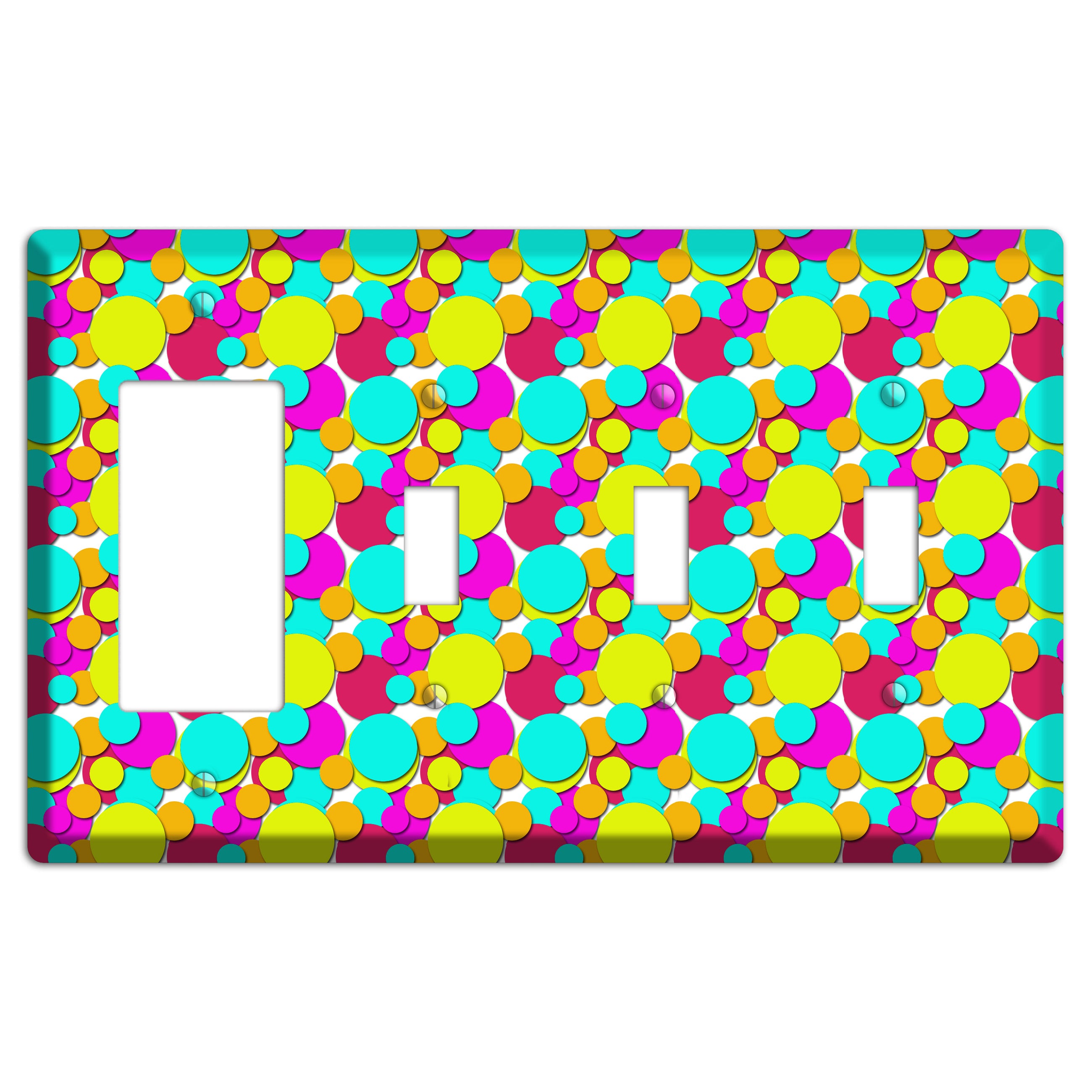 Aqua Fuschia Yellow Red Orange Bubble Dots Rocker / 3 Toggle Wallplate