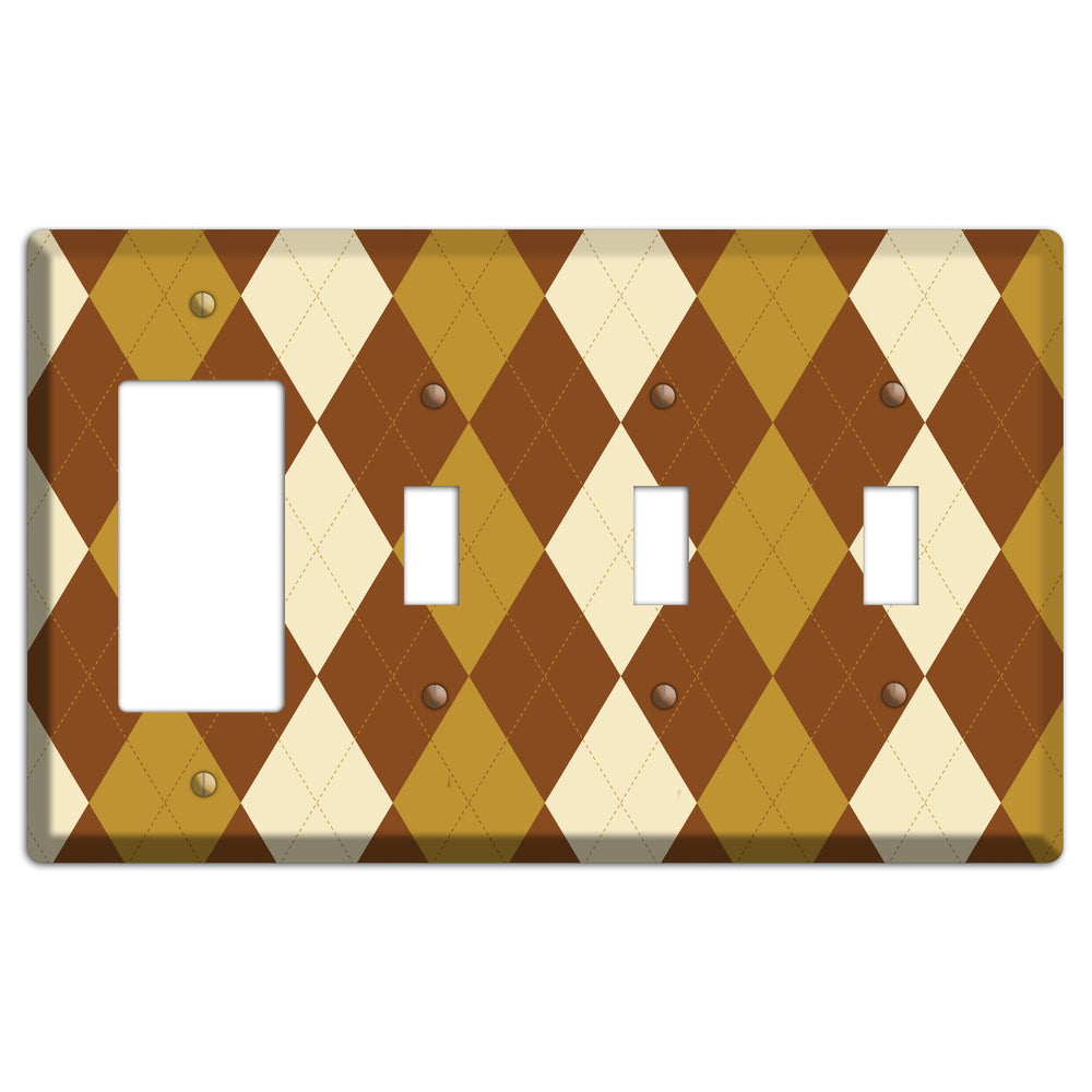 Multi Brown Argyle Rocker / 3 Toggle Wallplate