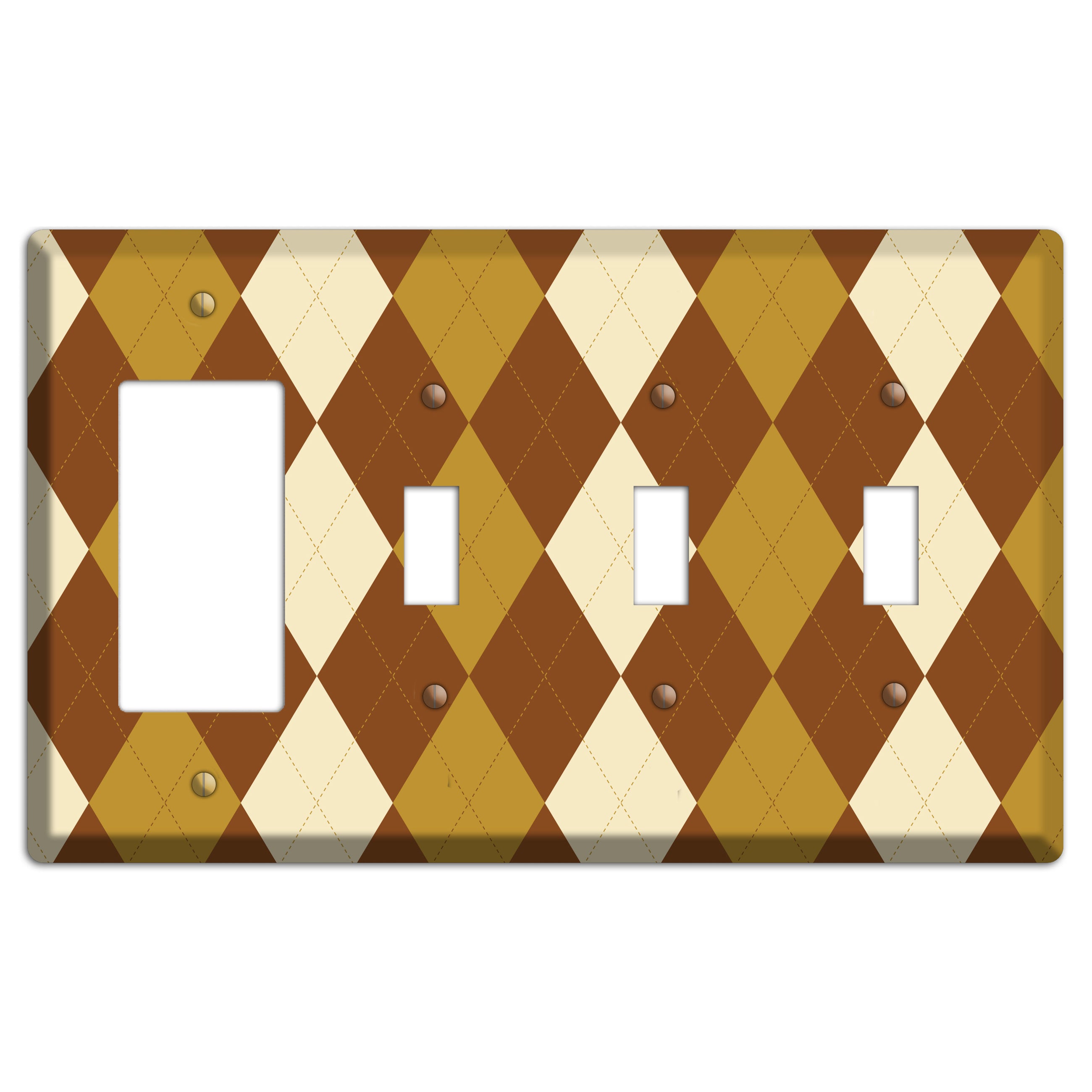 Multi Brown Argyle Rocker / 3 Toggle Wallplate