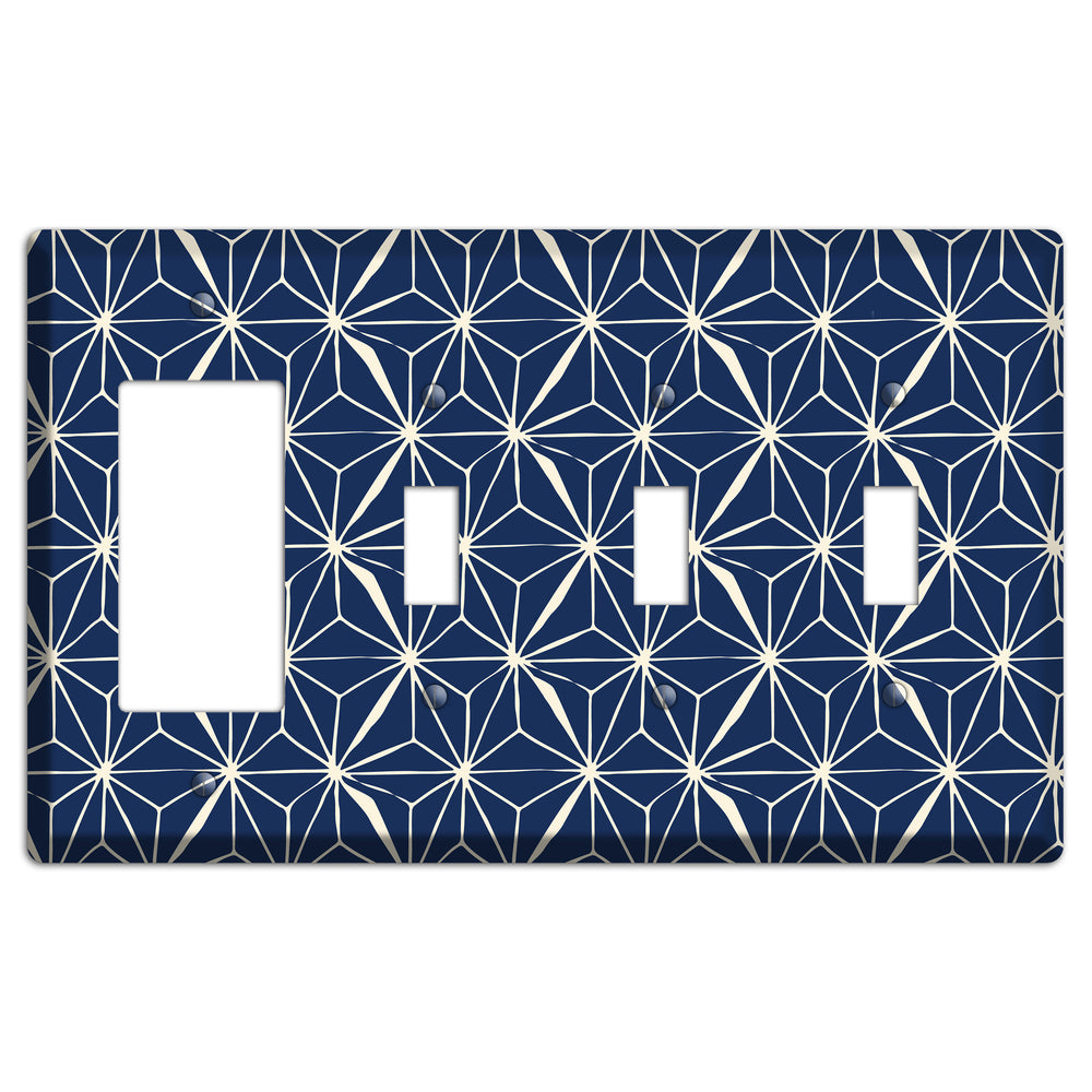 Navy Geometric Tile Rocker / 3 Toggle Wallplate