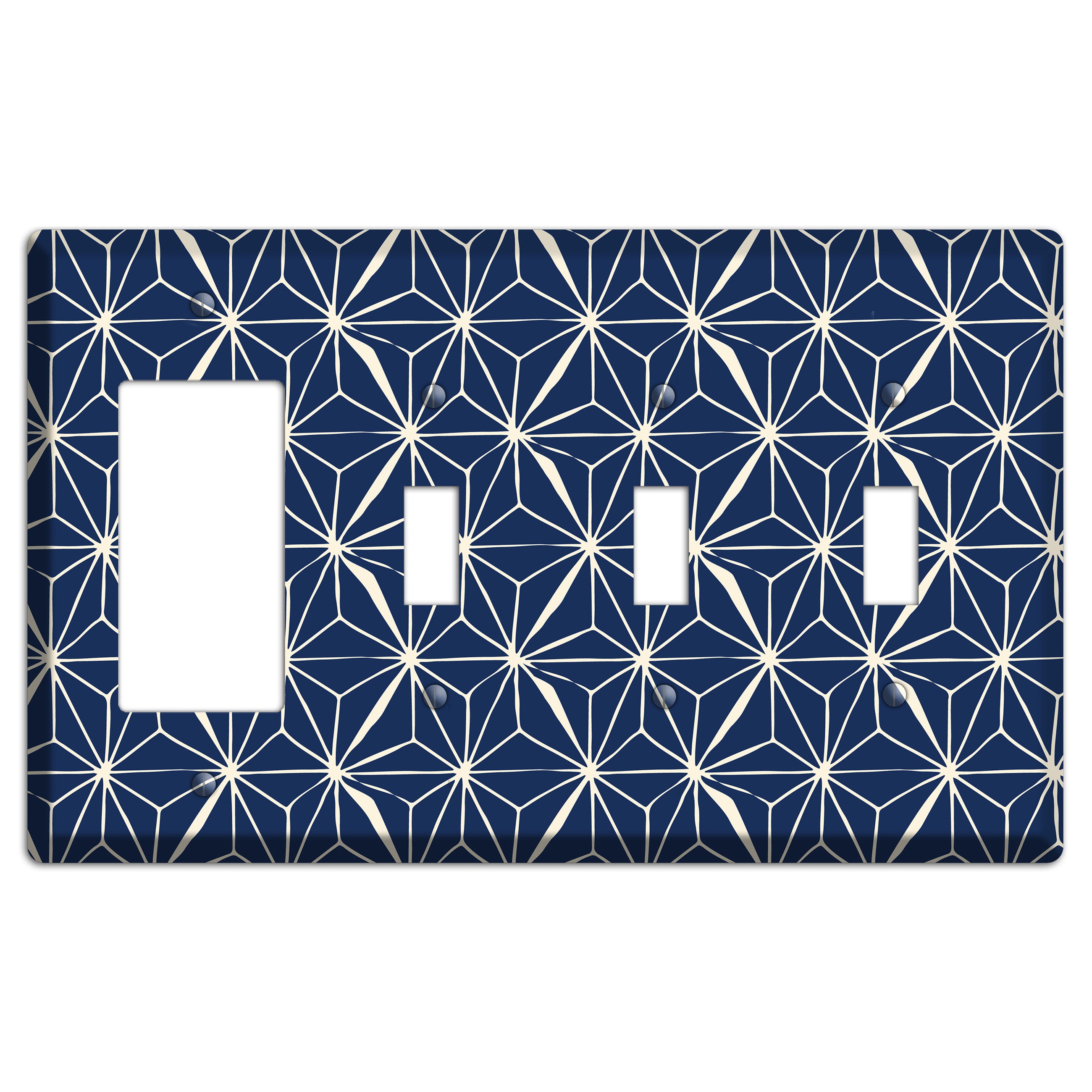 Navy Geometric Tile Rocker / 3 Toggle Wallplate