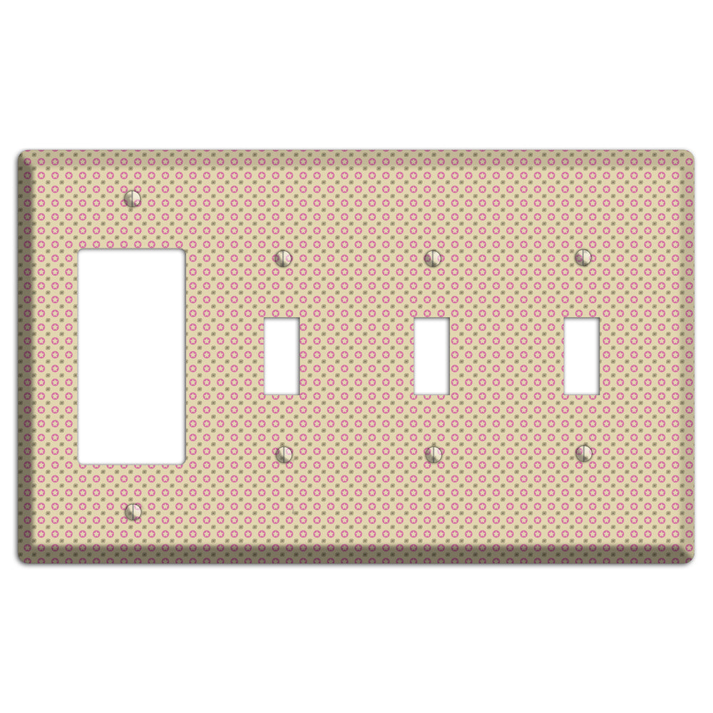 Beige with Pink Stars Rocker / 3 Toggle Wallplate