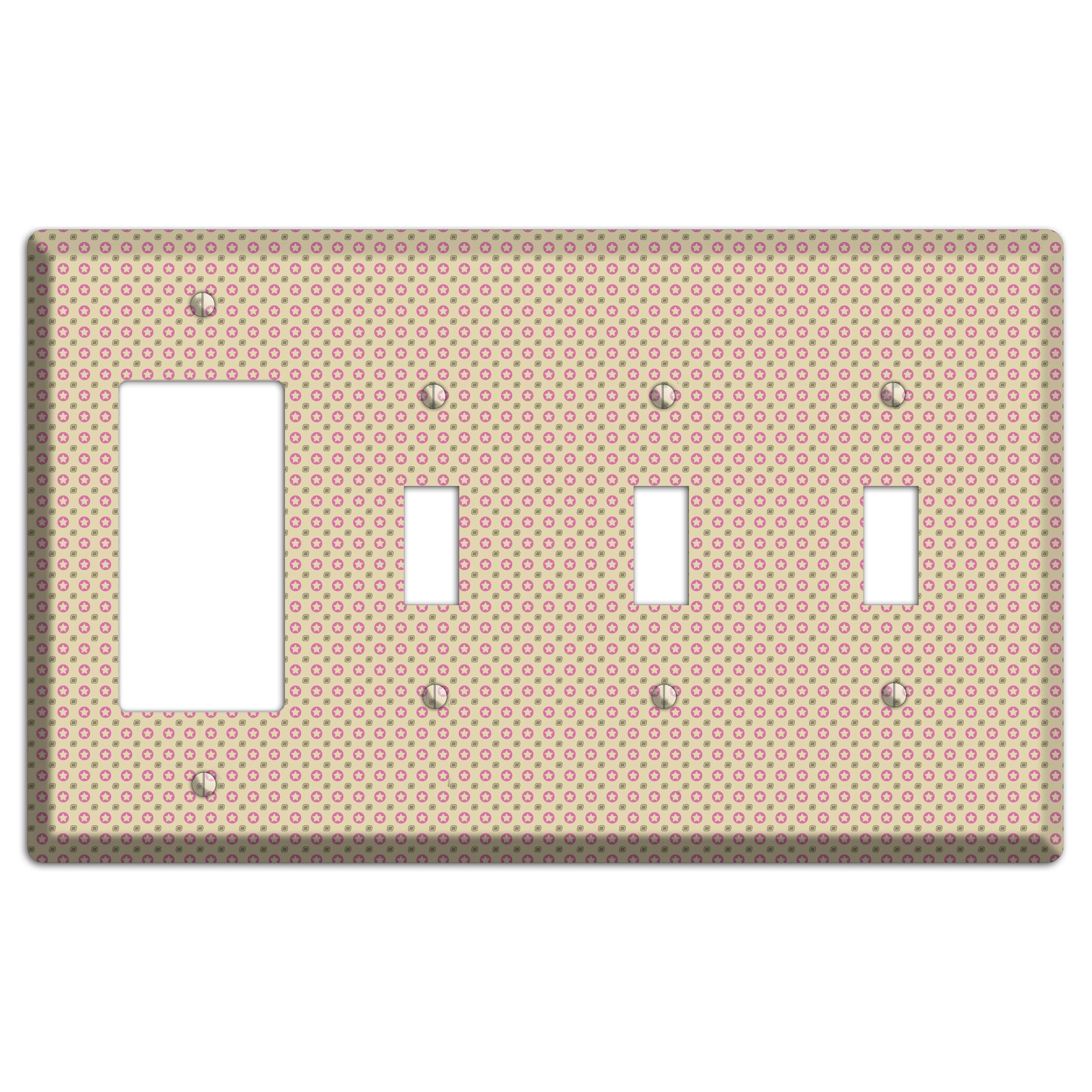 Beige with Pink Stars Rocker / 3 Toggle Wallplate