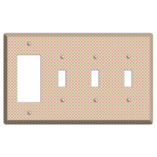 Beige with Pink Stars Rocker / 3 Toggle Wallplate