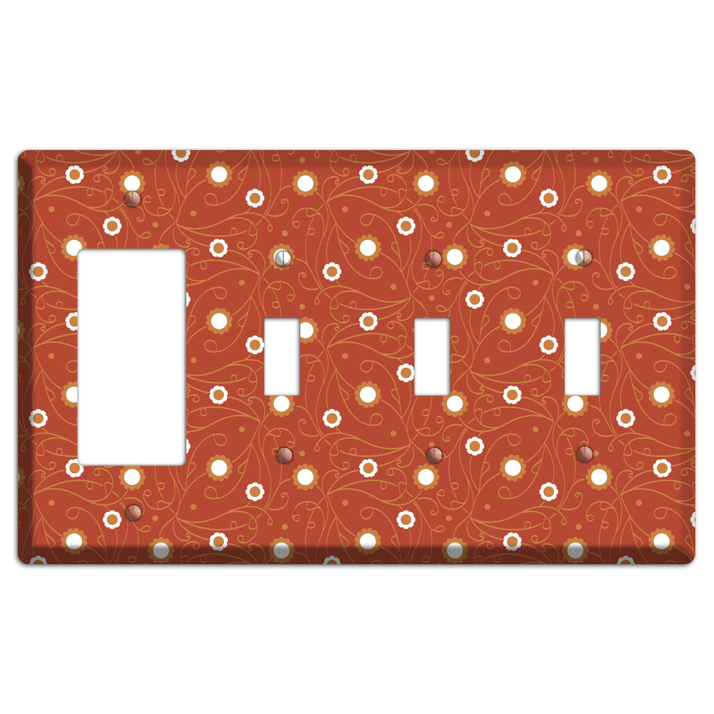 Red Vine Floral Rocker / 3 Toggle Wallplate