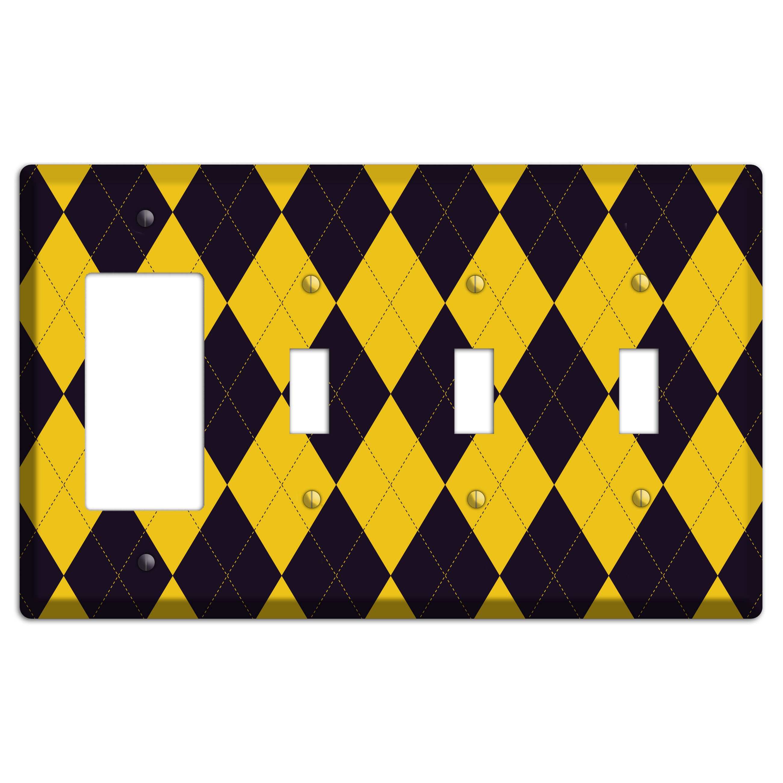 Yellow and Dark Purple Argyle Rocker / 3 Toggle Wallplate
