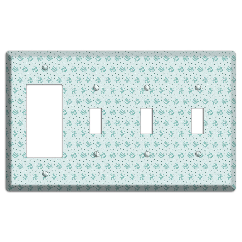 Soft Blue Calico Rocker / 3 Toggle Wallplate