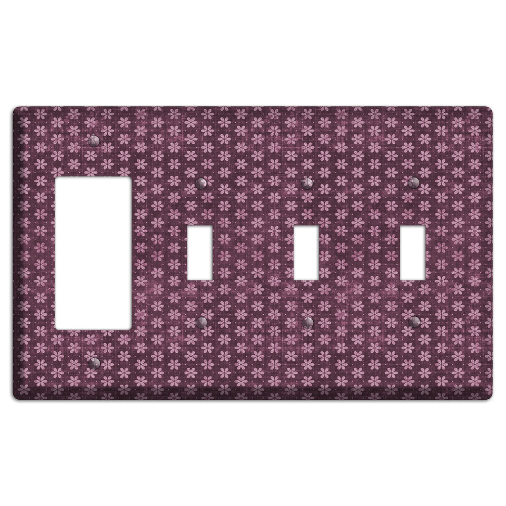 Burgundy Grunge Floral Contour Rocker / 3 Toggle Wallplate