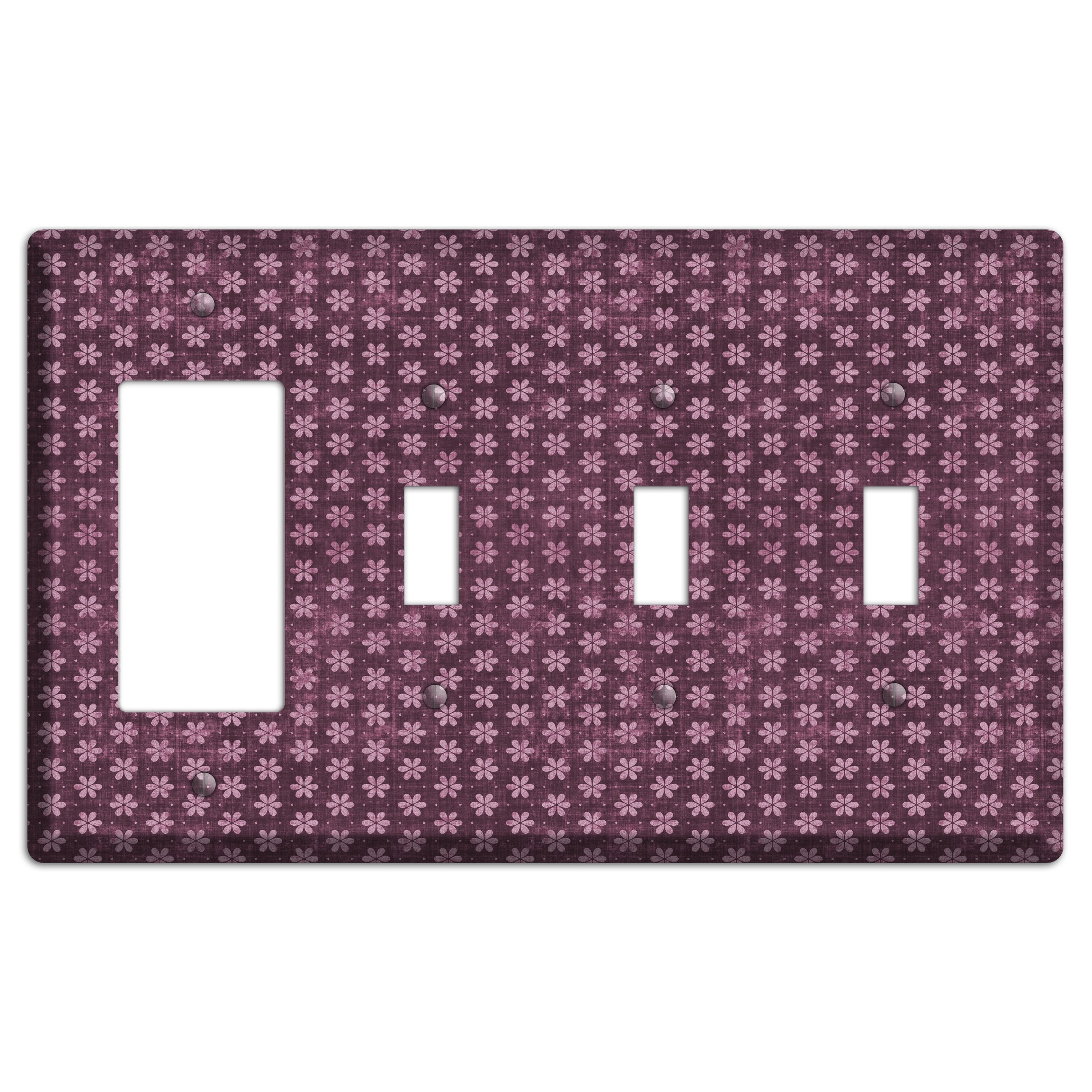 Burgundy Grunge Floral Contour Rocker / 3 Toggle Wallplate