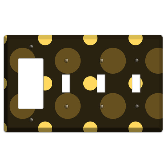 Brown with Brown and Yellow Multi Medium Polka Dots Rocker / 3 Toggle Wallplate