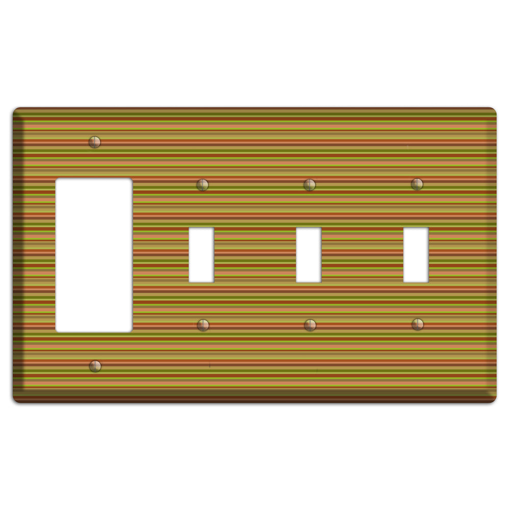 Multi Olive Burgundy Horizontal Stripes Rocker / 3 Toggle Wallplate