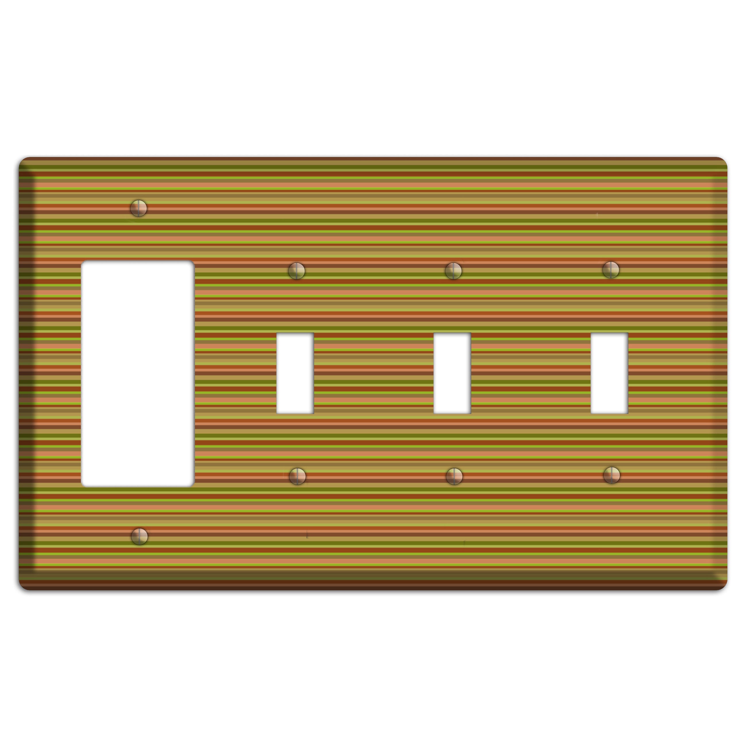 Multi Olive Burgundy Horizontal Stripes Rocker / 3 Toggle Wallplate