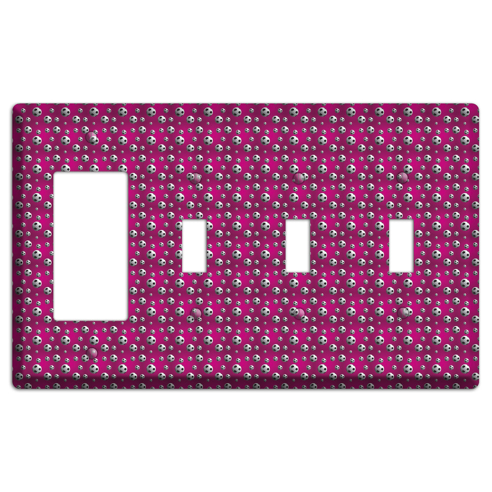 Fuschia with Soccer Balls Rocker / 3 Toggle Wallplate