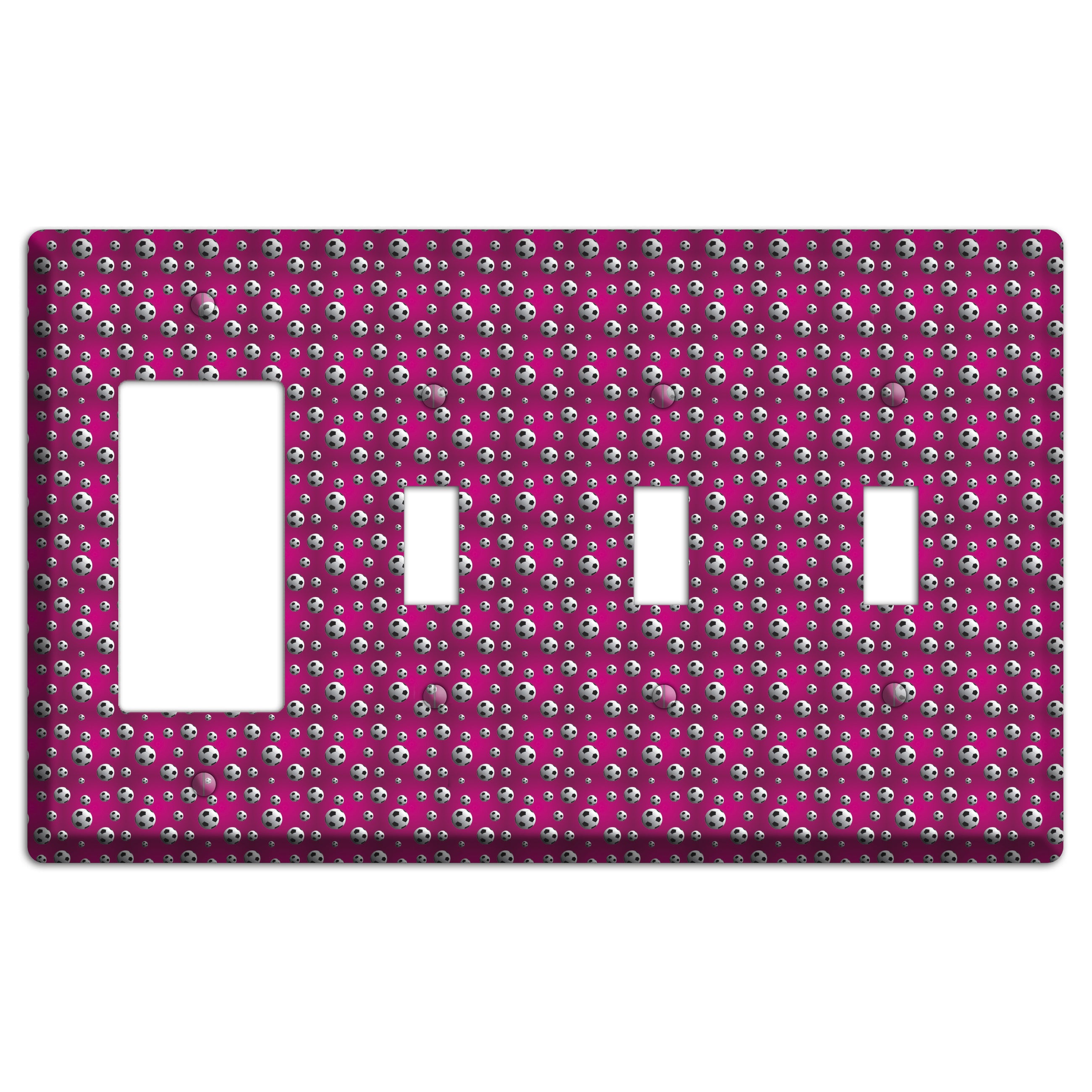 Fuschia with Soccer Balls Rocker / 3 Toggle Wallplate