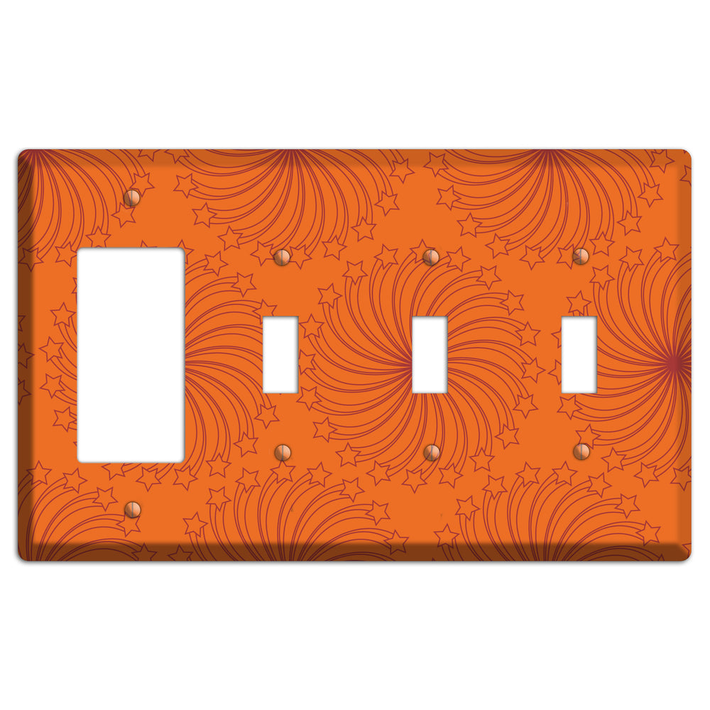 Multi Orange Star Swirl Rocker / 3 Toggle Wallplate