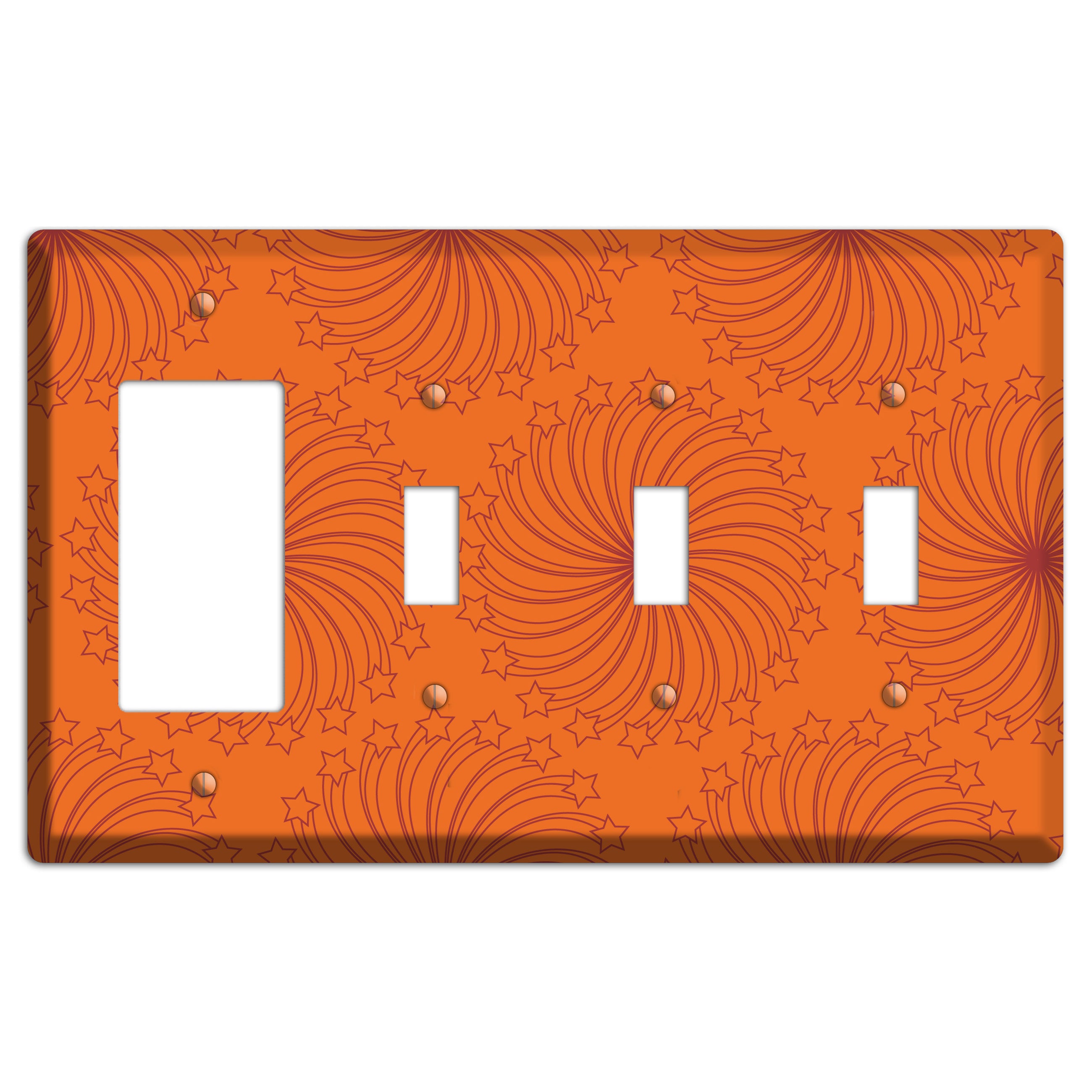 Multi Orange Star Swirl Rocker / 3 Toggle Wallplate