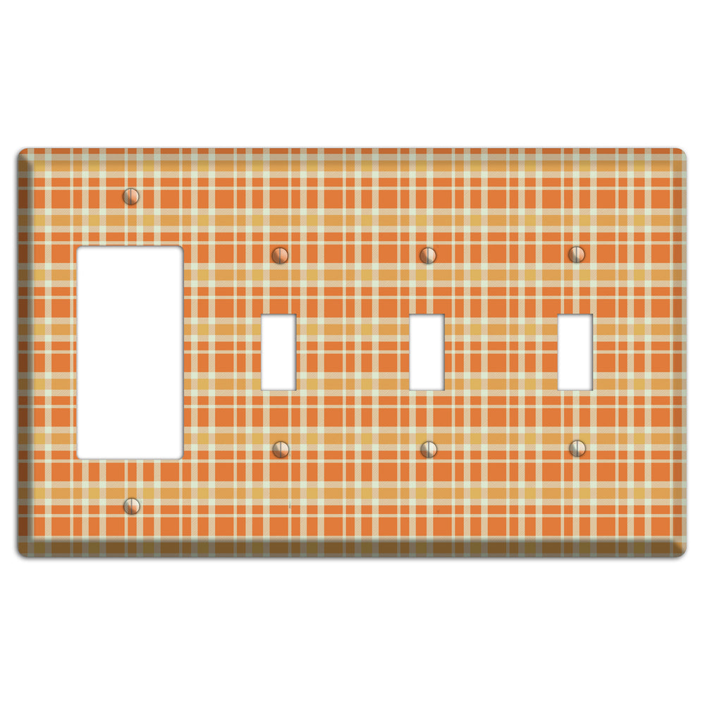 Orange and Beige Plaid Rocker / 3 Toggle Wallplate