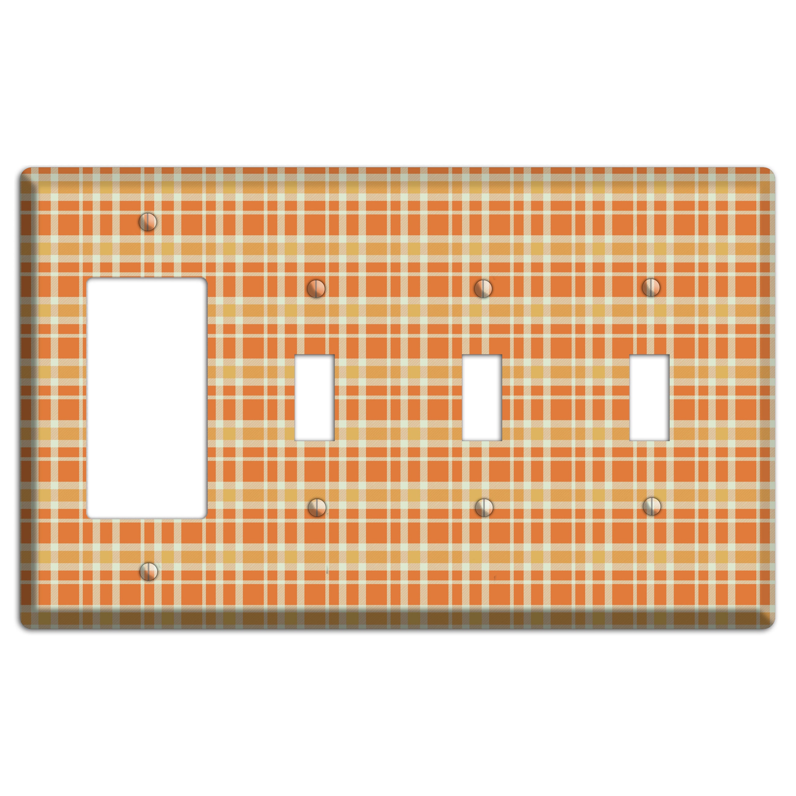 Orange and Beige Plaid Rocker / 3 Toggle Wallplate