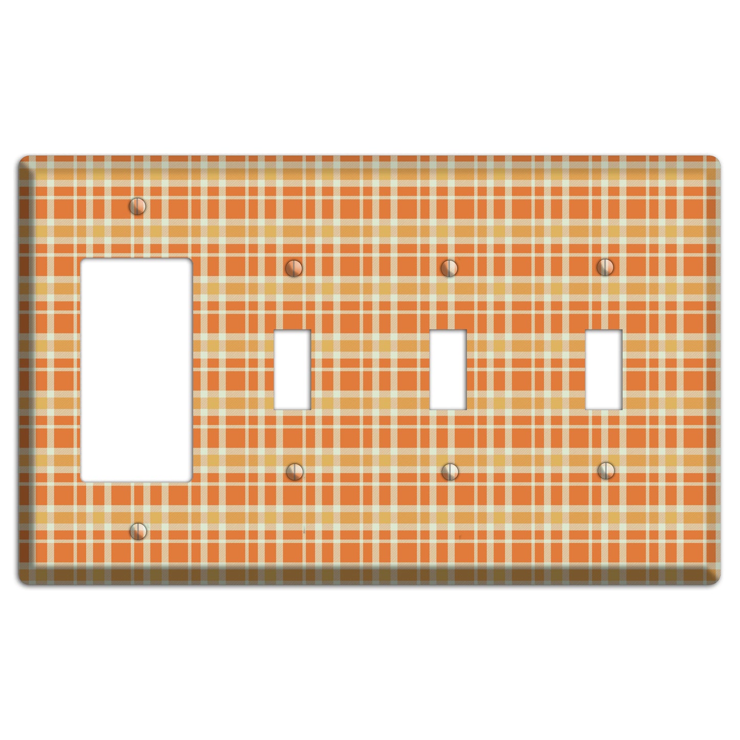 Orange and Beige Plaid Rocker / 3 Toggle Wallplate