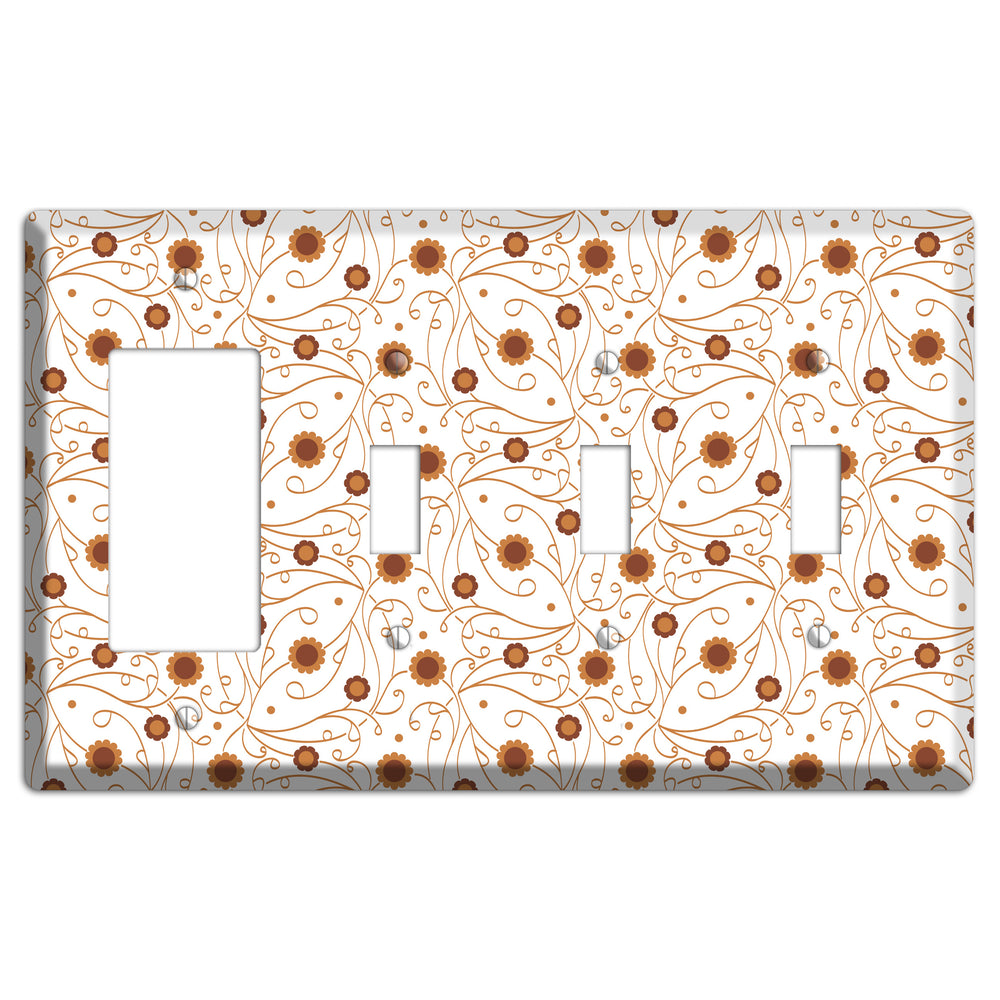 White Vine Floral Rocker / 3 Toggle Wallplate