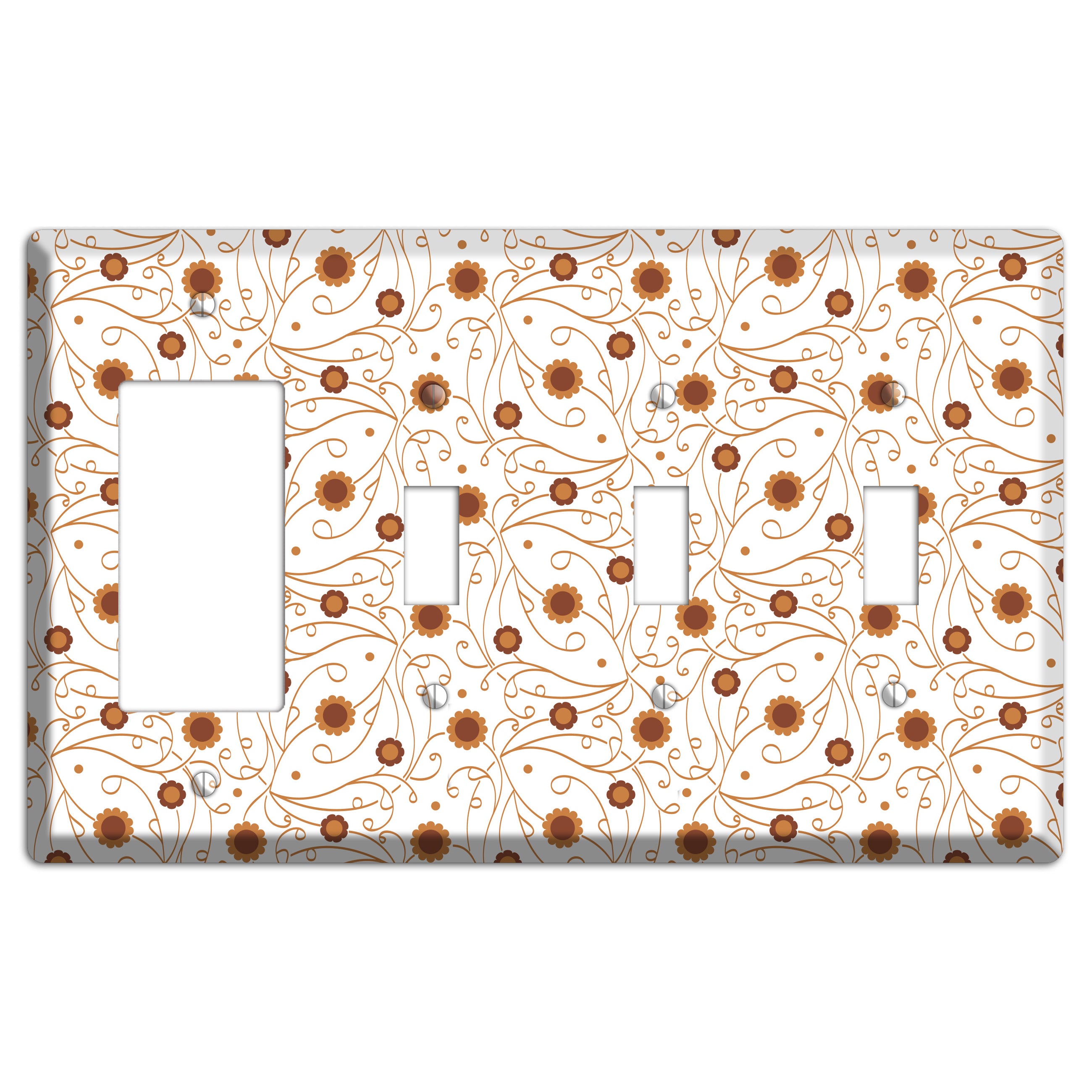 White Vine Floral Rocker / 3 Toggle Wallplate