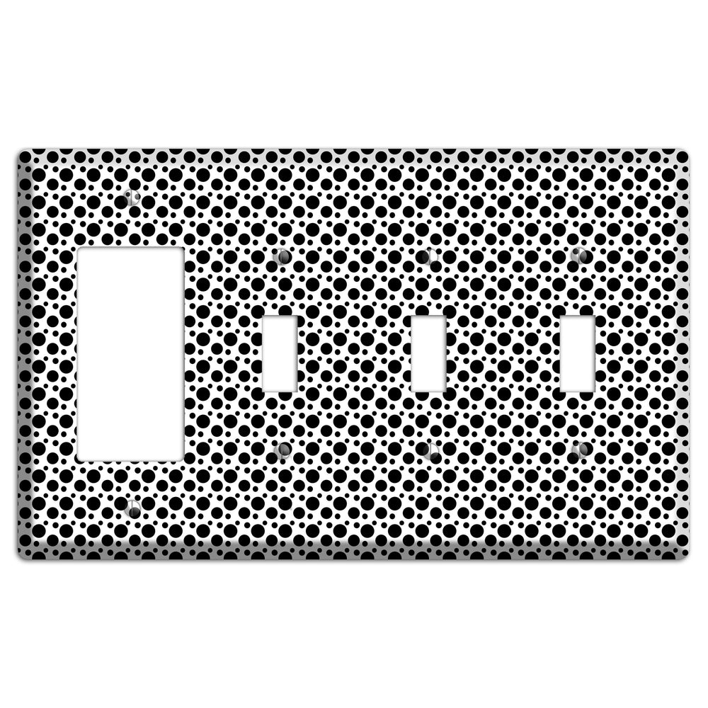 White with Black Small and Tiny Polka Dots Rocker / 3 Toggle Wallplate