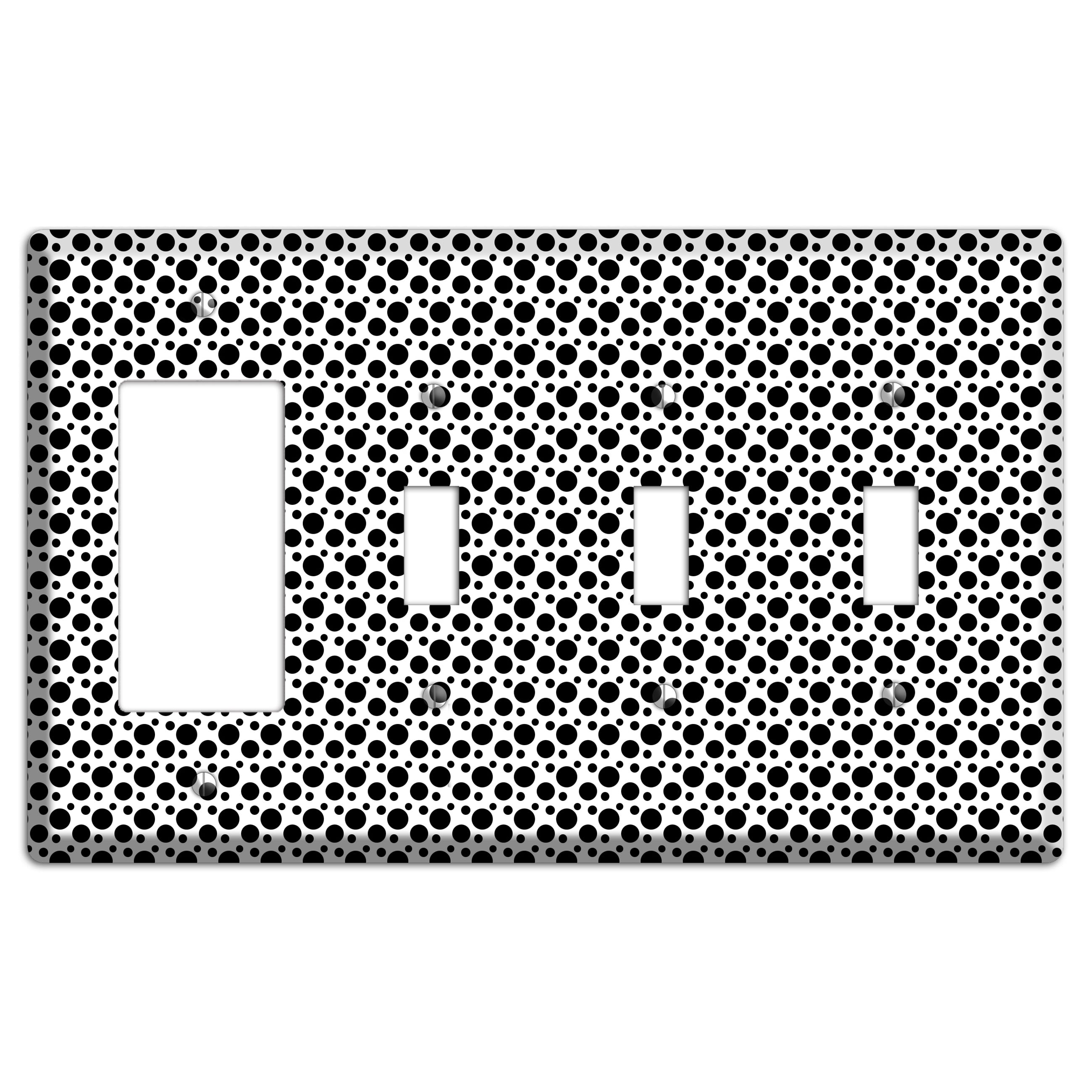 White with Black Small and Tiny Polka Dots Rocker / 3 Toggle Wallplate