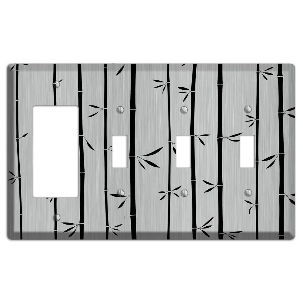 Bamboo Stainless Steel Rocker / 3 Toggle Wallplate