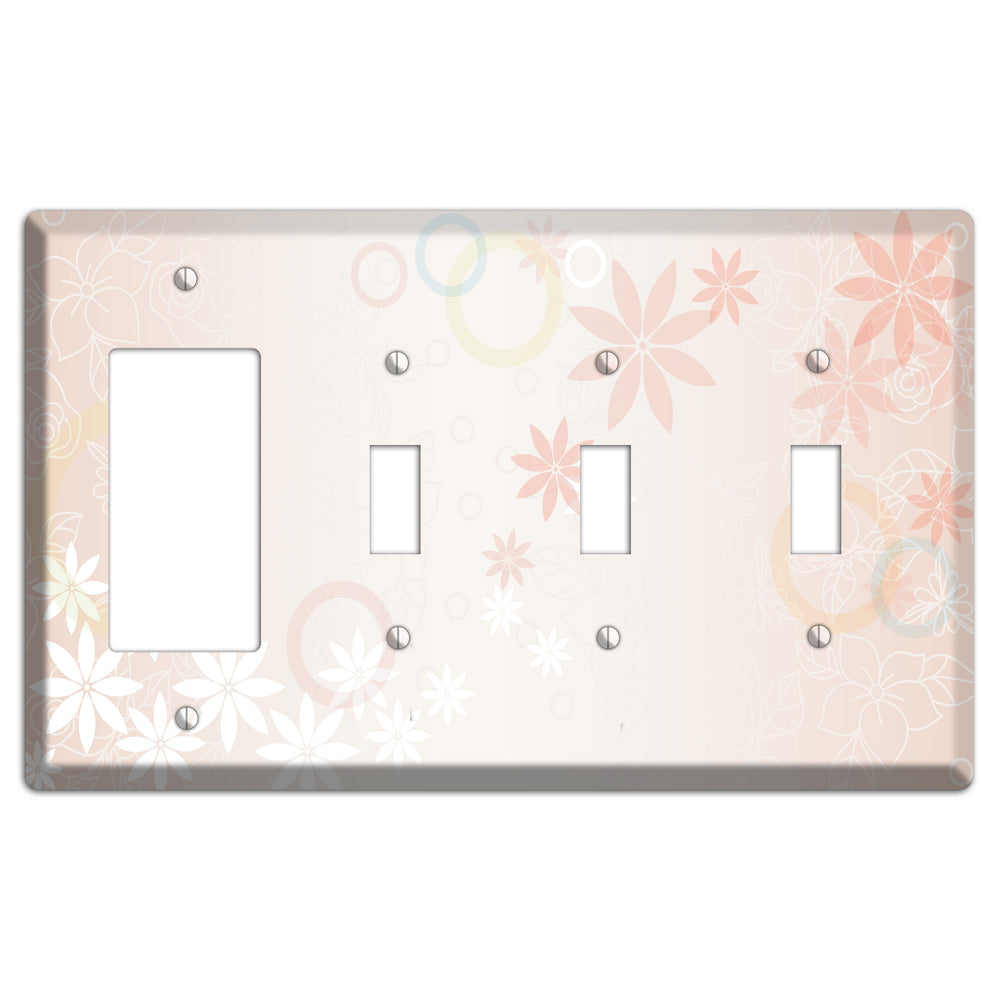 Mauve Floral Rocker / 3 Toggle Wallplate