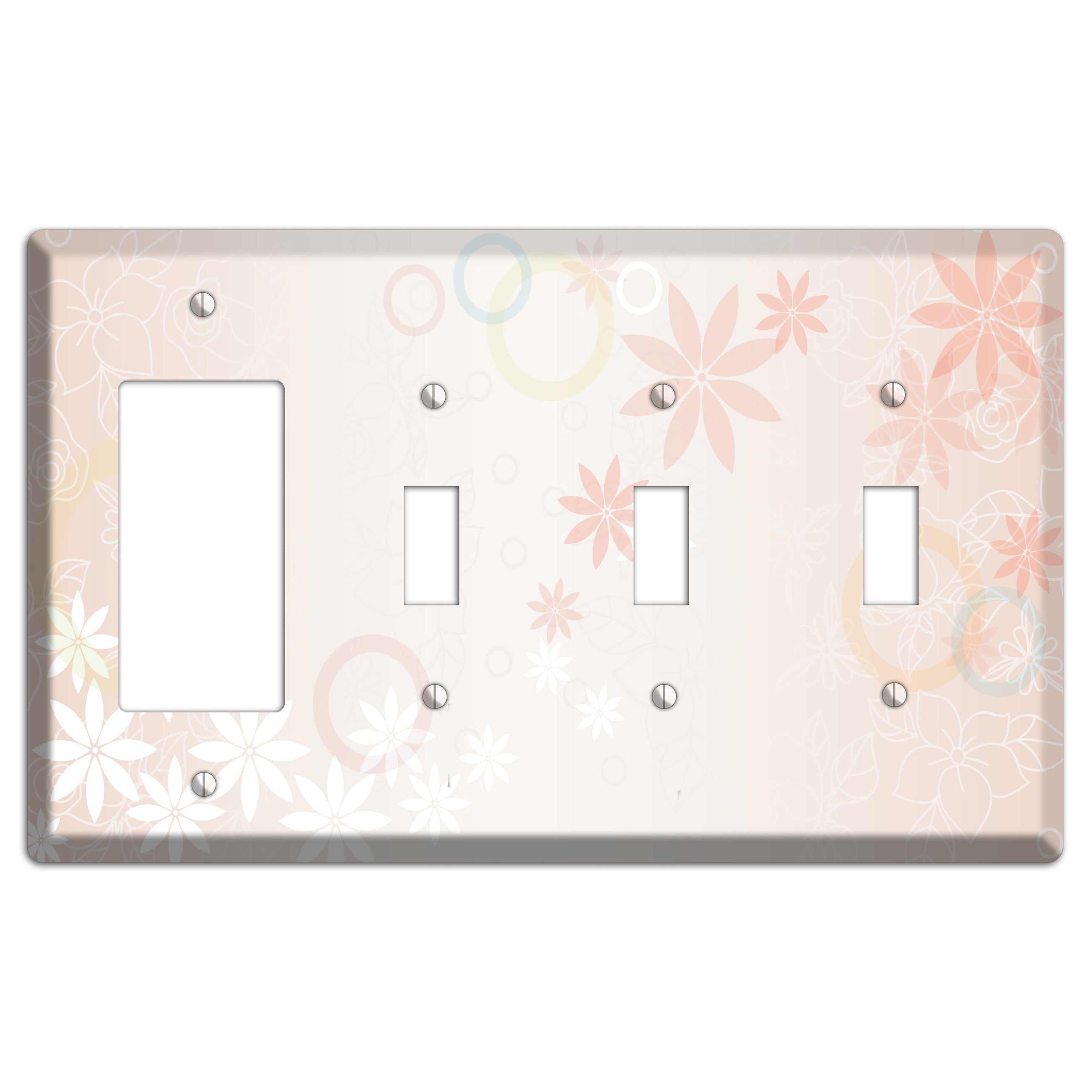 Mauve Floral Rocker / 3 Toggle Wallplate