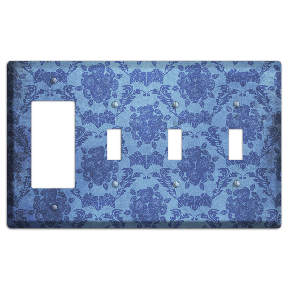Polo Blue Vintage Rose Damask Rocker / 3 Toggle Wallplate