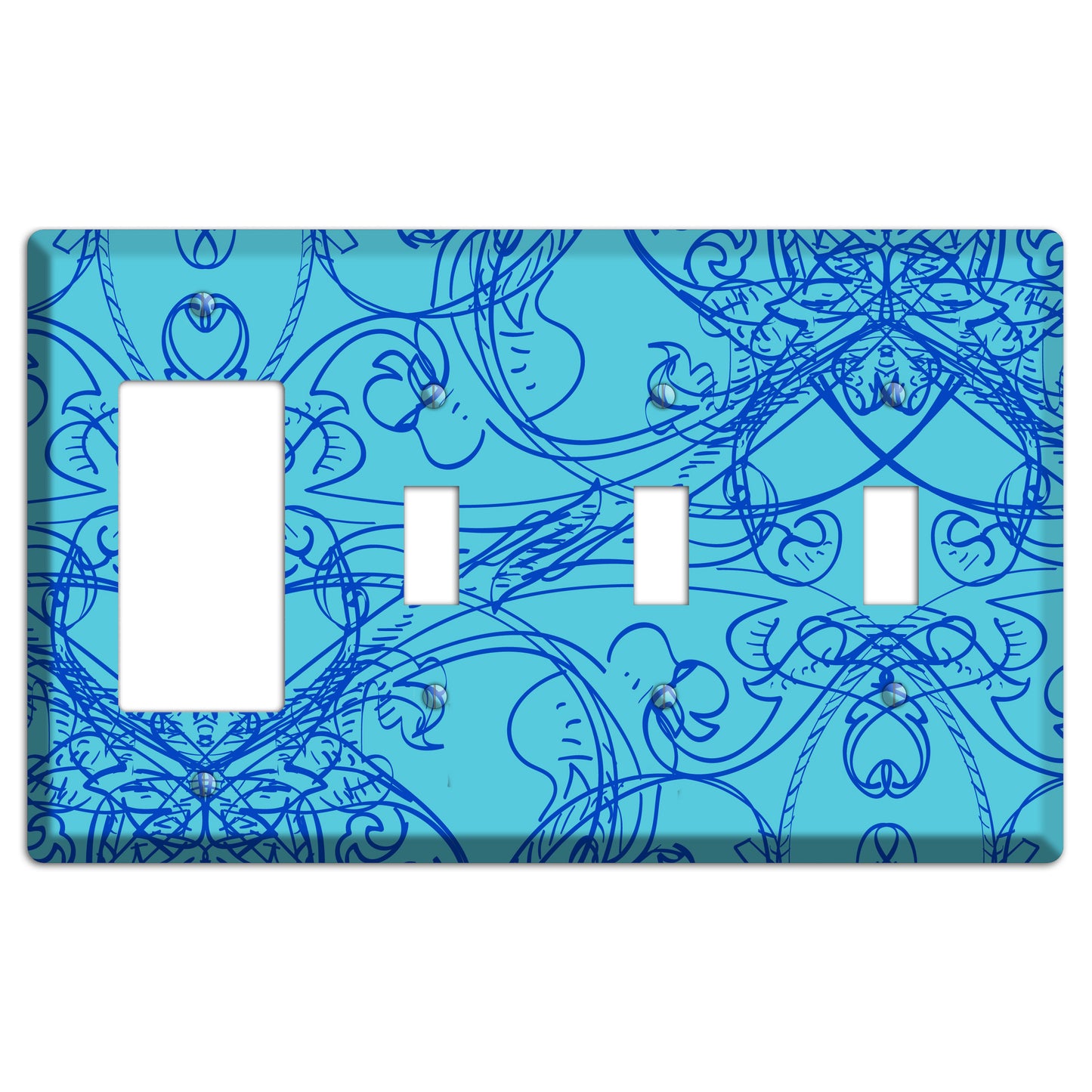 Turquoise Deco Sketch Rocker / 3 Toggle Wallplate