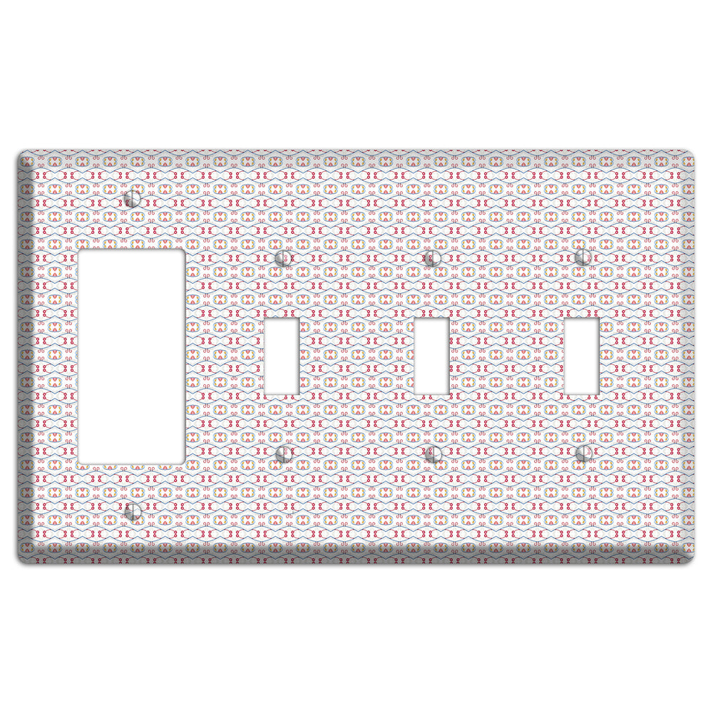 White with Red Tapestry Contour Rocker / 3 Toggle Wallplate