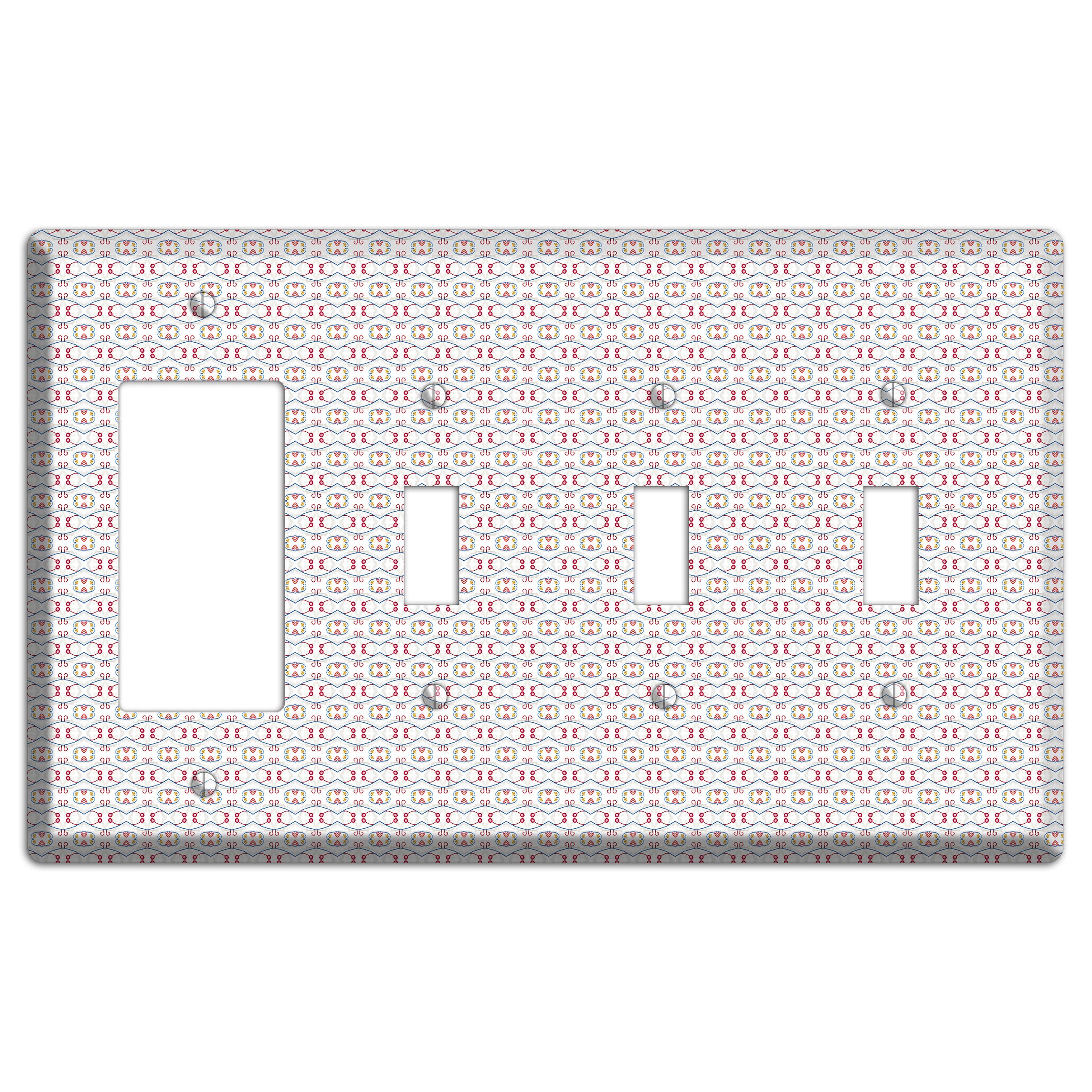 White with Red Tapestry Contour Rocker / 3 Toggle Wallplate